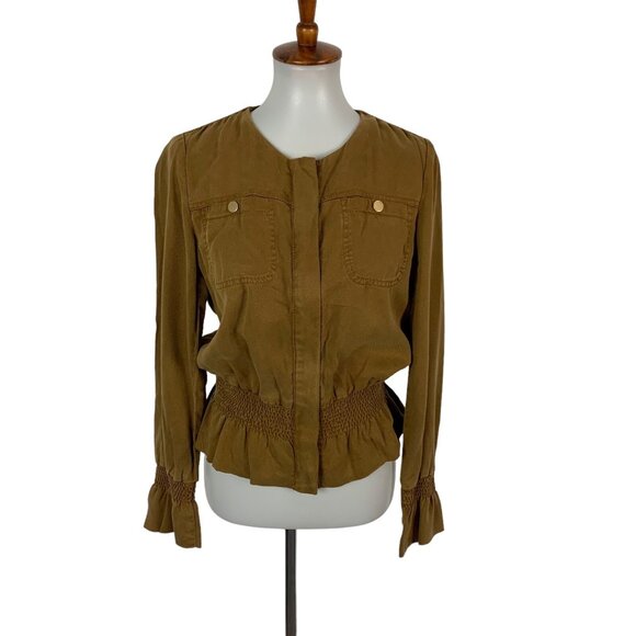 White House Black Market Jacket Small Brown Zip Up Fitted Casual - Picture 1 of 6